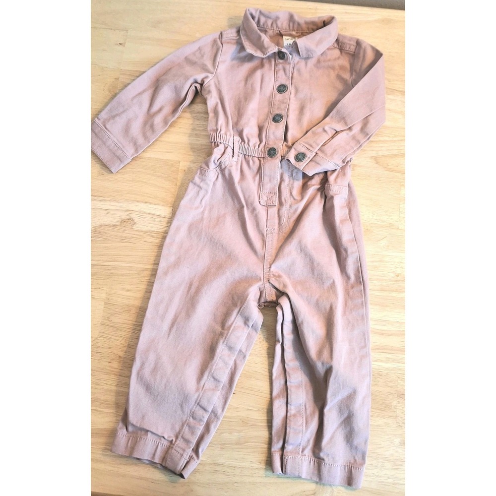 Carter's Toddler Girls Utility Jumpsuit Romper Dusty Pink Twill 18M Long Sleeve
